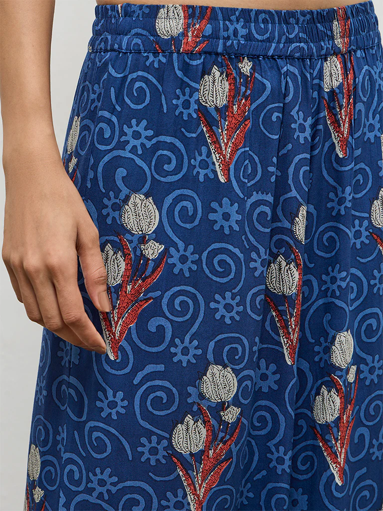 Utsa Indigo Foliage Design Palazzos - Image 3