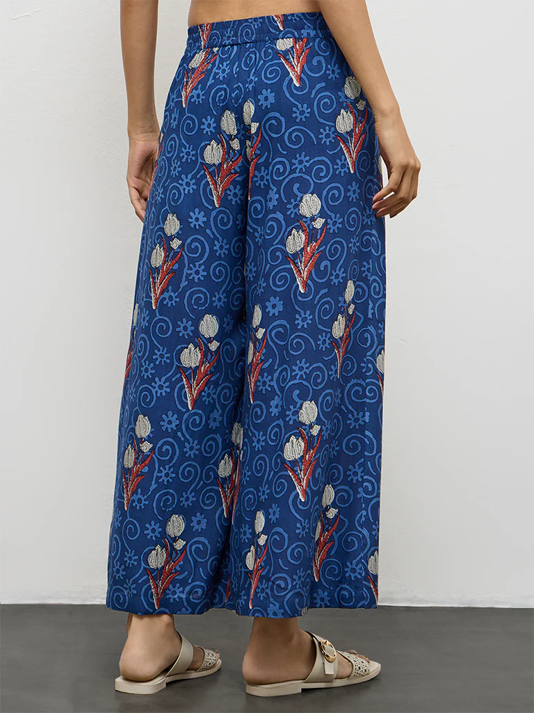 Utsa Indigo Foliage Design Palazzos - Image 4