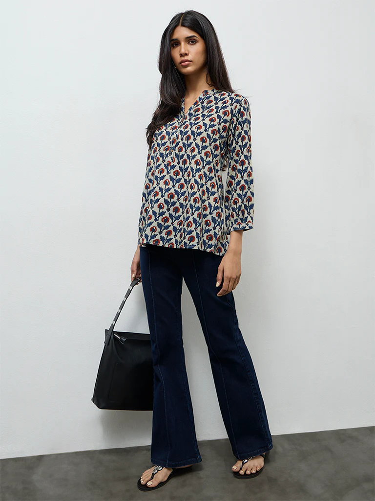 Utsa Indigo Foliage Printed Tunic - Image 2