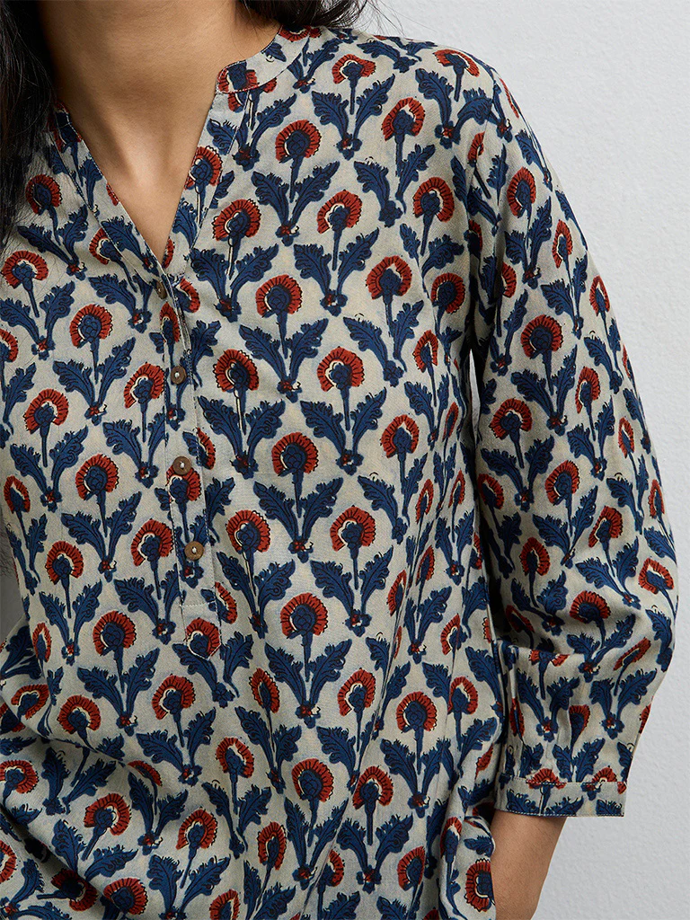 Utsa Indigo Foliage Printed Tunic - Image 3