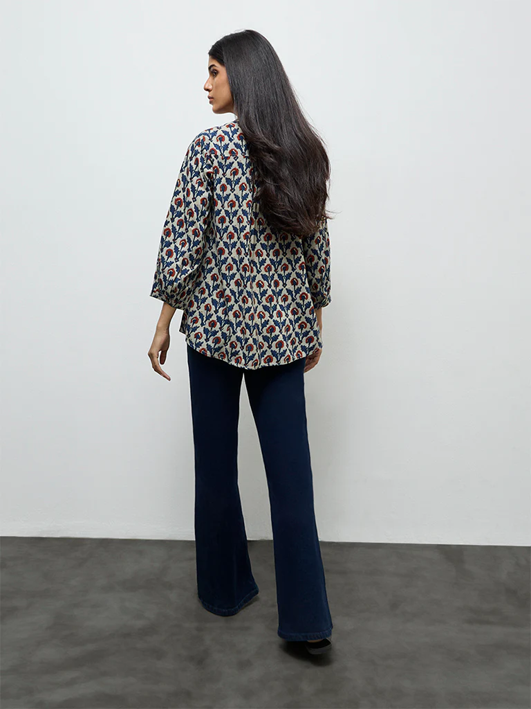 Utsa Indigo Foliage Printed Tunic - Image 4