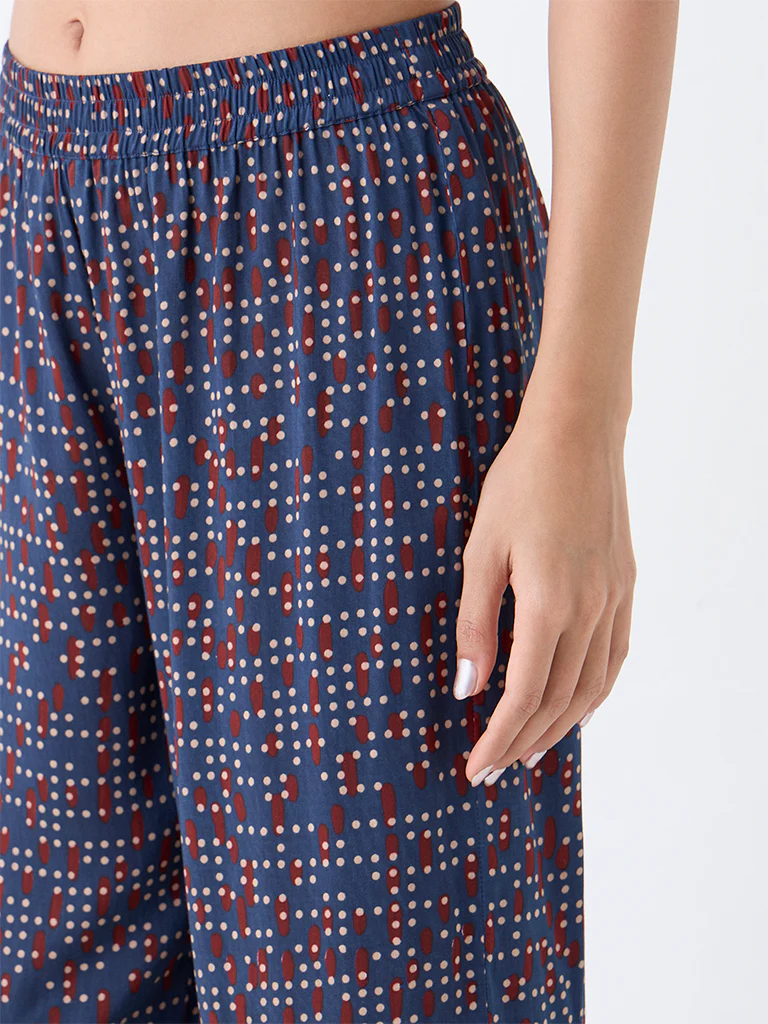 Utsa Indigo Geometric Printed Cotton Palazzos - Image 3