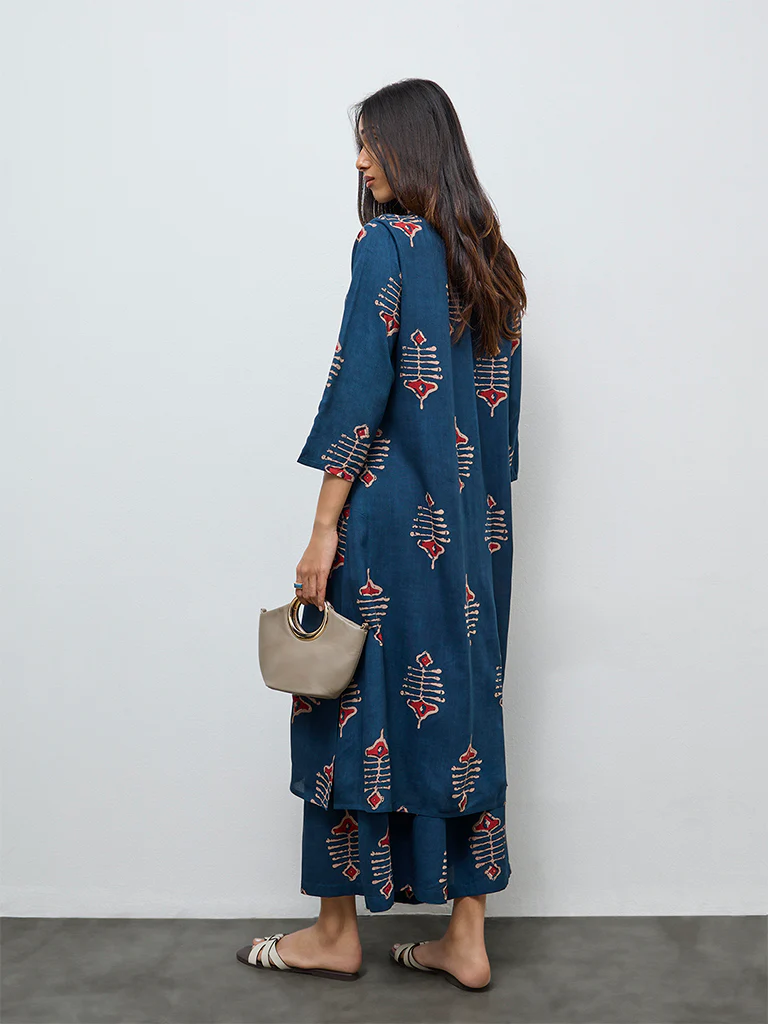 Utsa Indigo Printed A-Line Kurta - Image 4