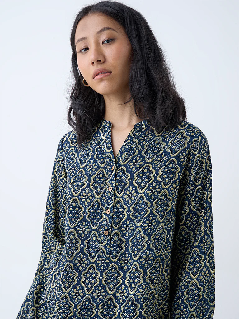 Utsa Indigo Printed Tunic - Image 3