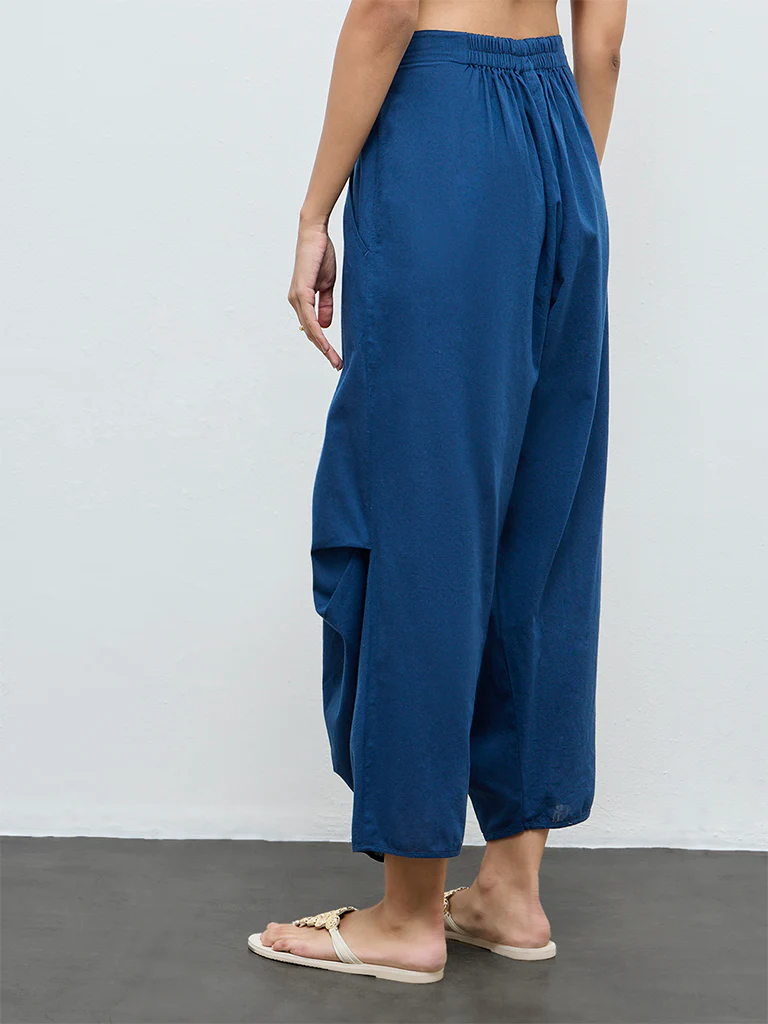 Utsa Indigo Solid Cotton-Blend Pants - Image 4