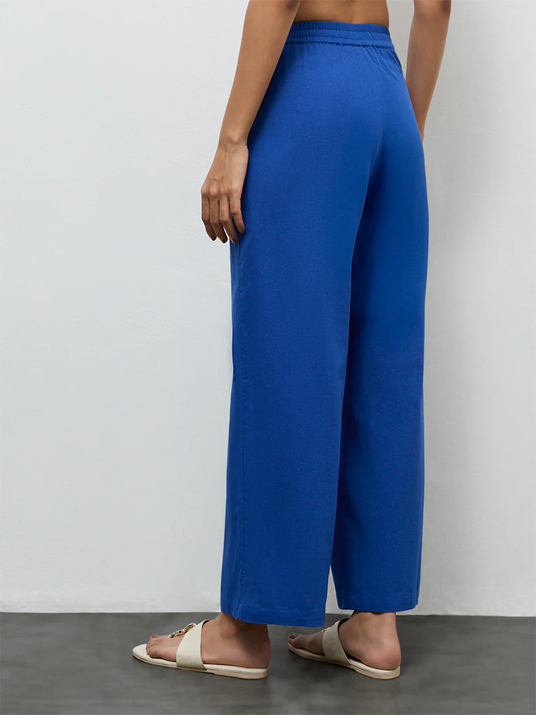 Utsa Indigo Solid Cotton-Blend Pants - Image 4