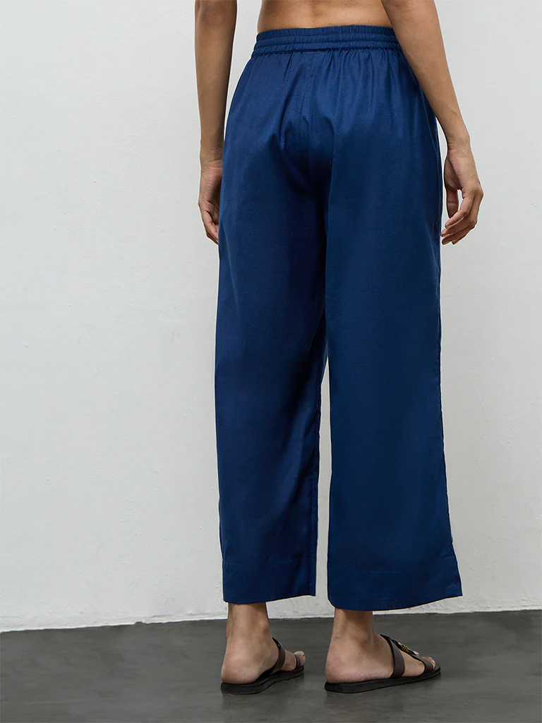 Utsa Indigo Solid Cotton-Blend Pants - Image 4