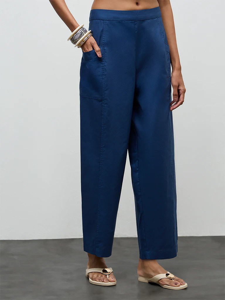 Utsa Indigo Solid Cotton Pants
