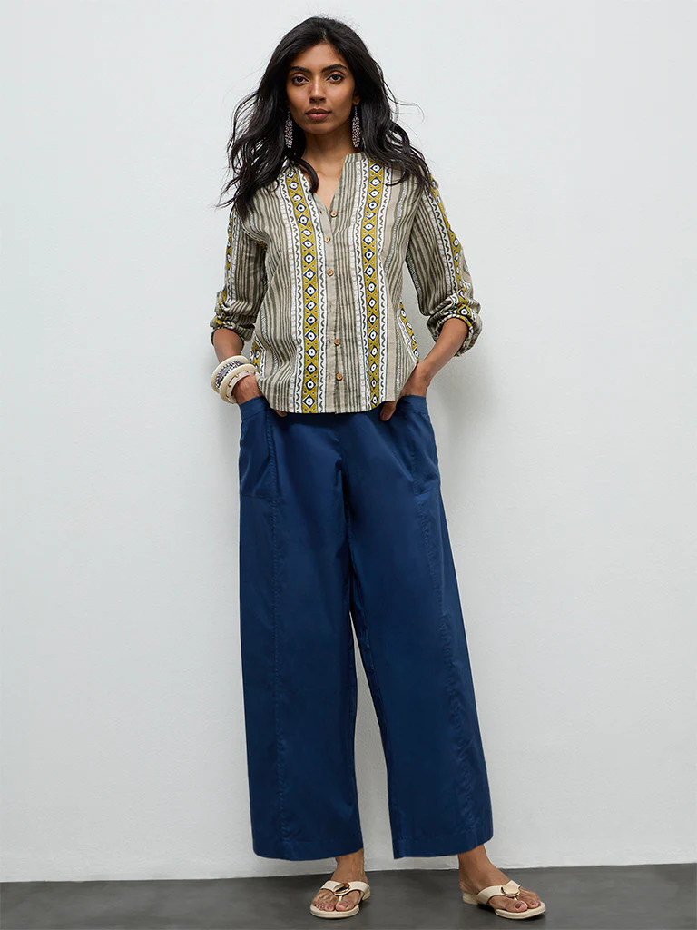 Utsa Indigo Solid Cotton Pants - Image 2
