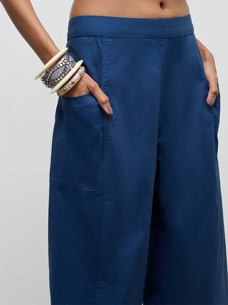Utsa Indigo Solid Cotton Pants - Image 3