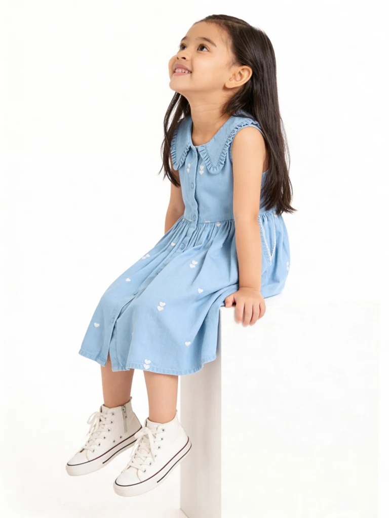 Utsa Kids Girls Blue Embroidered A-Line Denim Dress - (2-8 yrs)