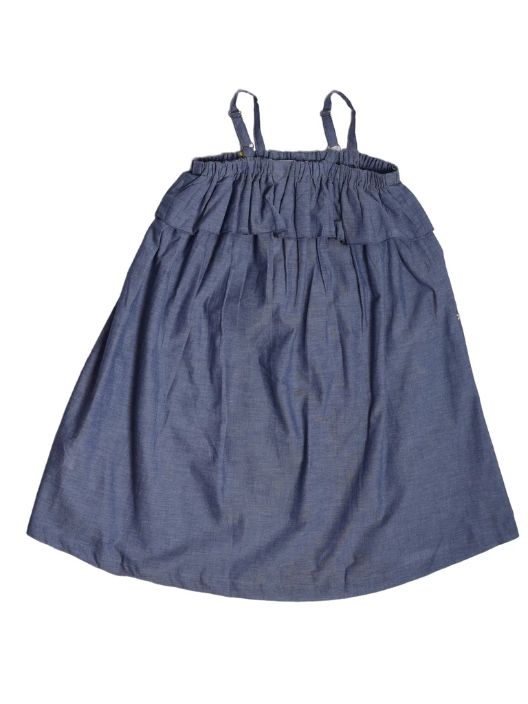 Utsa Kids Girls Blue Embroidered Cotton A-line Dress - (8-14 yrs) - Image 4