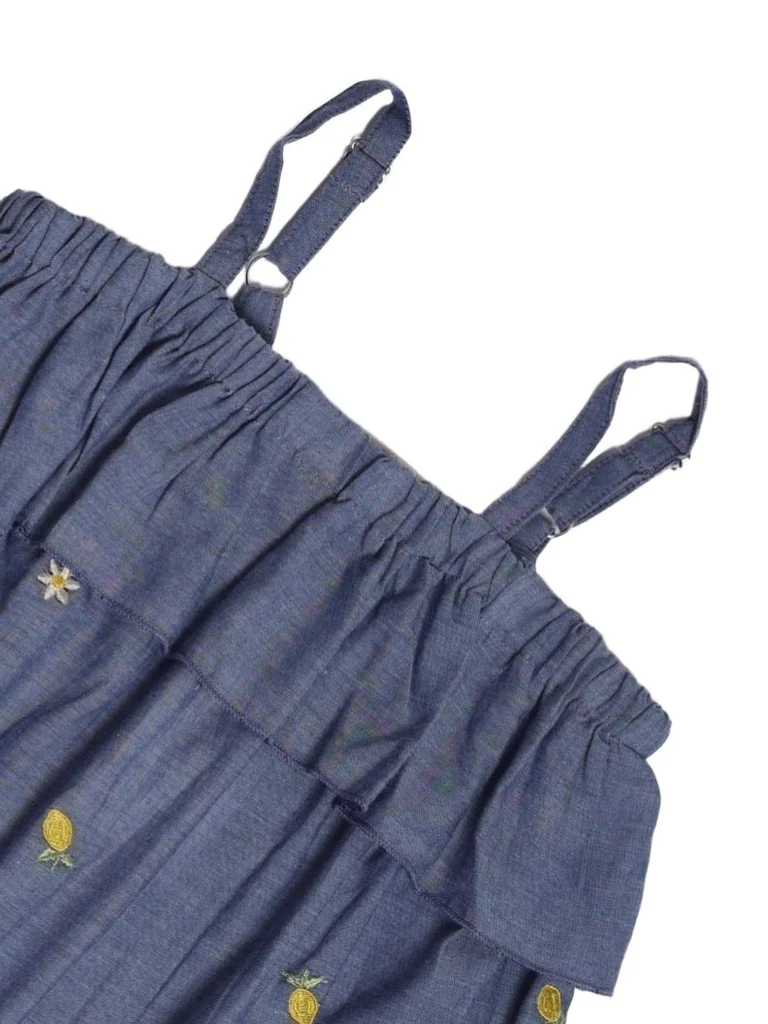 Utsa Kids Girls Blue Embroidered Cotton A-line Dress - (8-14 yrs) - Image 5