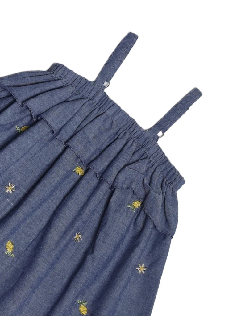 Utsa Kids Girls Blue Embroidered Cotton Dress - (2-8 yrs) - Image 5