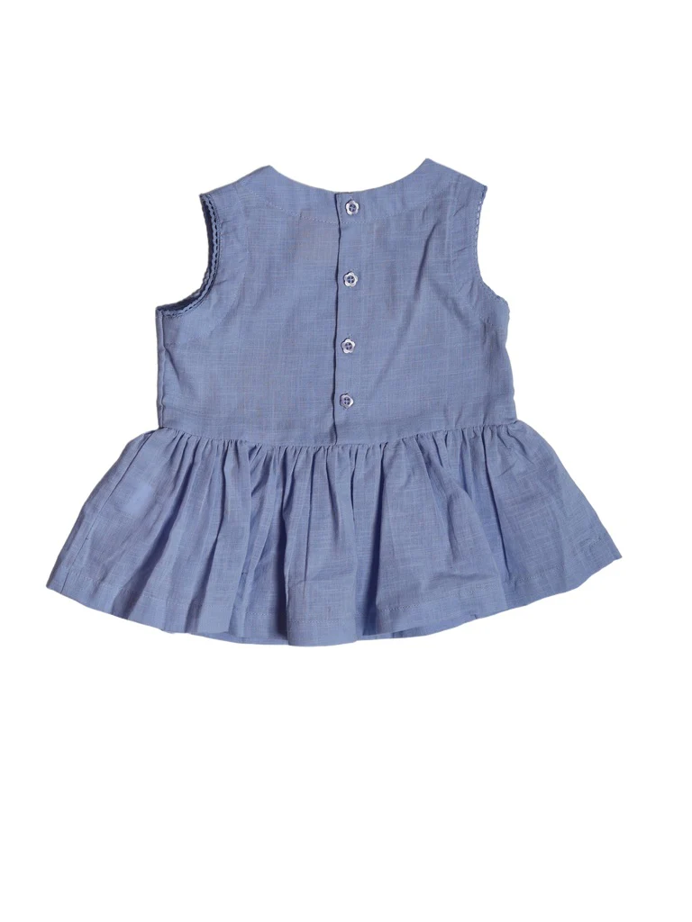 Utsa Kids Girls Blue Embroidered Cotton Peplum Top - (2-8 yrs) - Image 4
