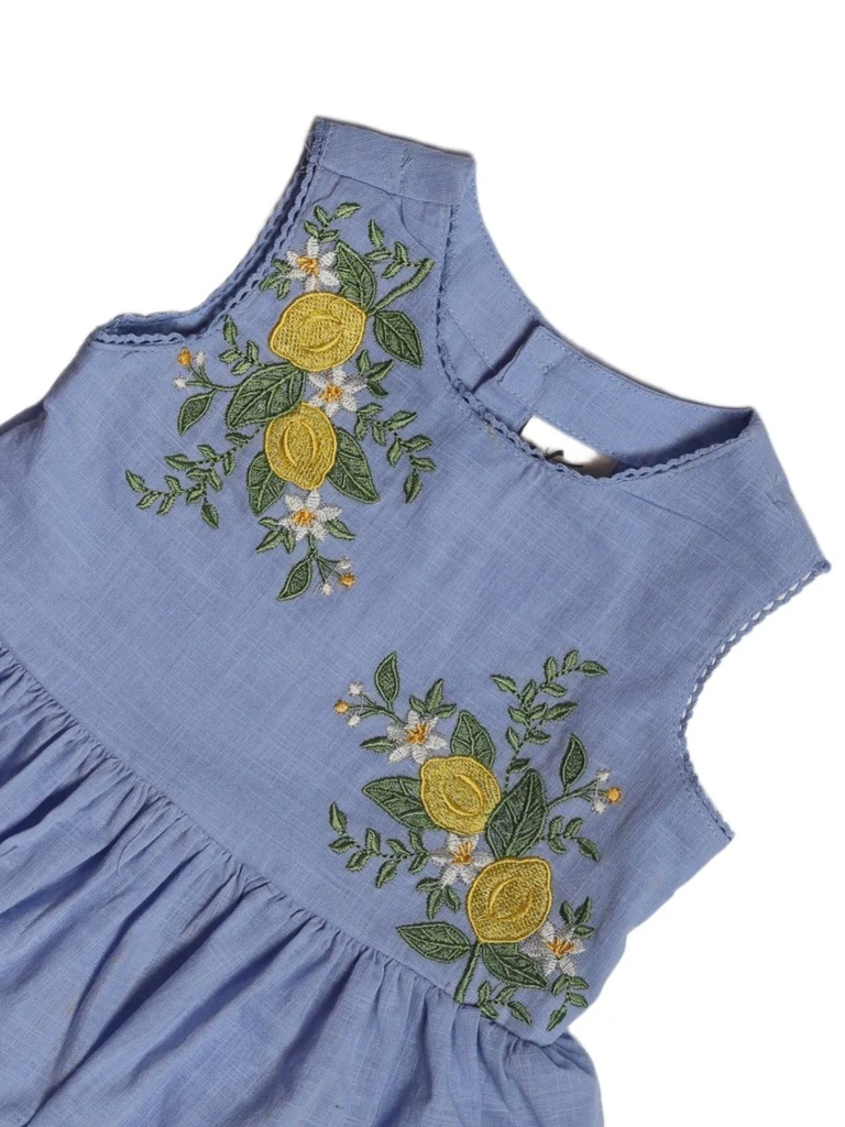Utsa Kids Girls Blue Embroidered Cotton Peplum Top - (2-8 yrs) - Image 5