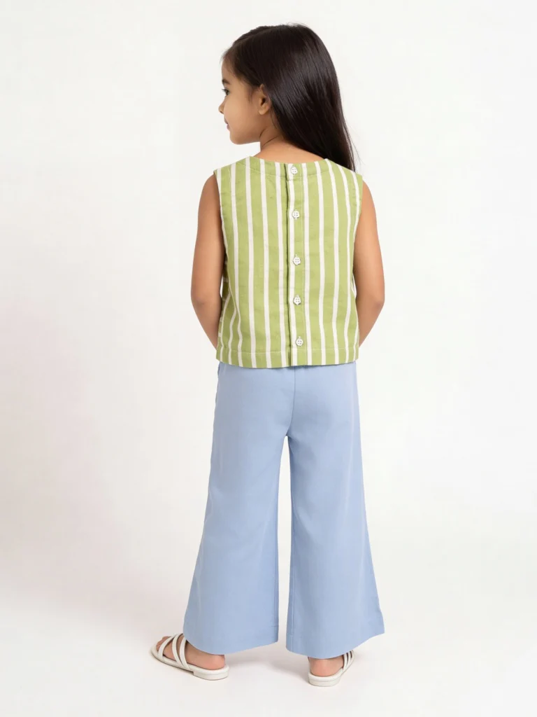 Utsa Kids Girls Blue Embroidered High-Rise Cotton-Blend Pants - (2-8 yrs) - Image 2