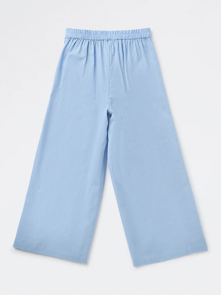 Utsa Kids Girls Blue Embroidered High-Rise Cotton-Blend Pants - (8-14 yrs) - Image 2