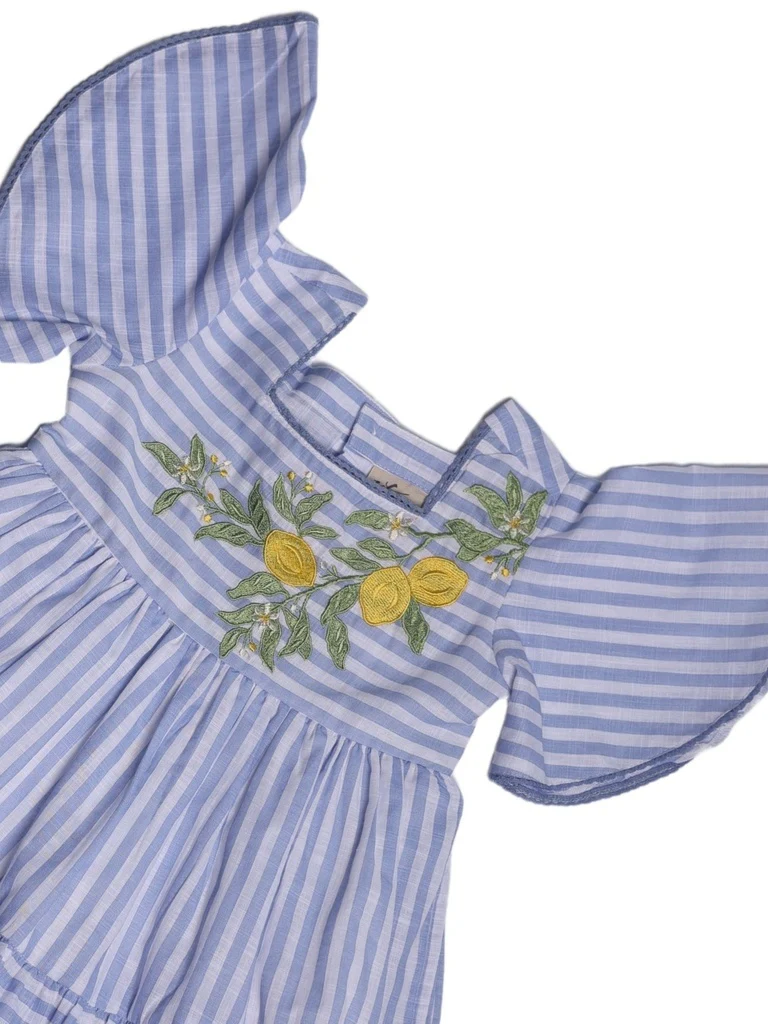 Utsa Kids Girls Blue Embroidered Tiered Cotton Dress - (2-8 yrs) - Image 5