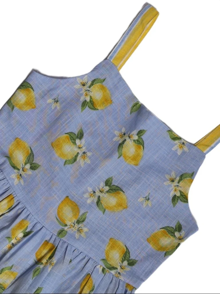 Utsa Kids Girls Blue Printed Tiered Flared Cotton Dress - (8-14 yrs) - Image 5