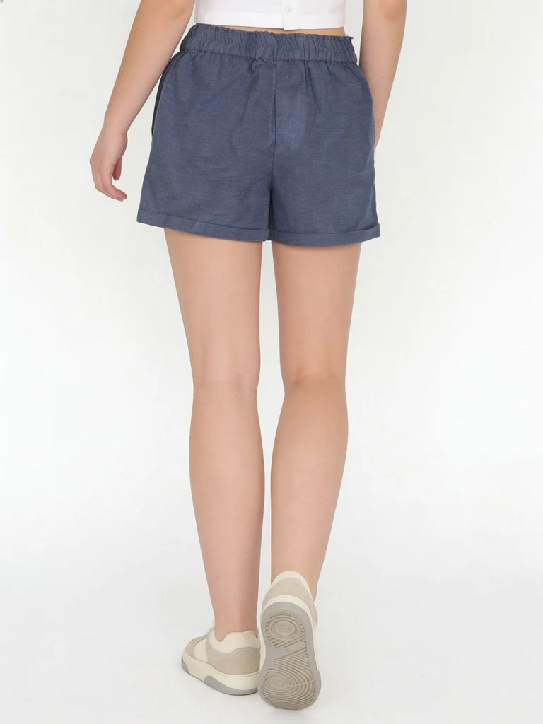 Utsa Kids Girls Blue Solid Cotton Shorts - (8-14 yrs) - Image 2