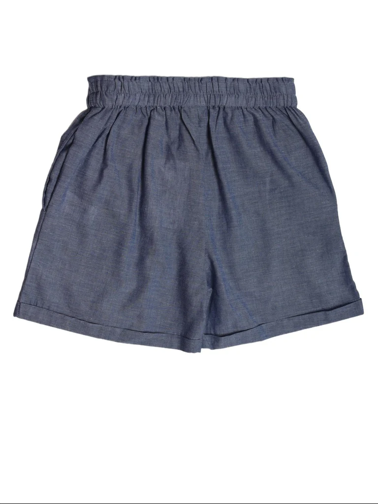 Utsa Kids Girls Blue Solid Cotton Shorts - (8-14 yrs) - Image 4