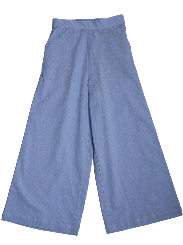 Utsa Kids Girls Blue Solid Cotton Wide-Leg Pants - (8-14 yrs) - Image 3
