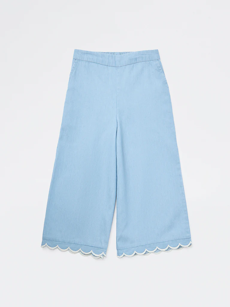 Utsa Kids Girls Blue Solid Denim Pants - (2-8 yrs) - Image 3