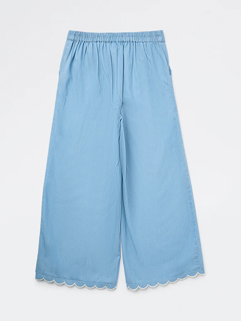 Utsa Kids Girls Blue Solid Denim Pants - (8-14 yrs) - Image 2
