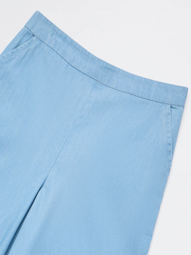 Utsa Kids Girls Blue Solid Denim Pants - (8-14 yrs) - Image 3