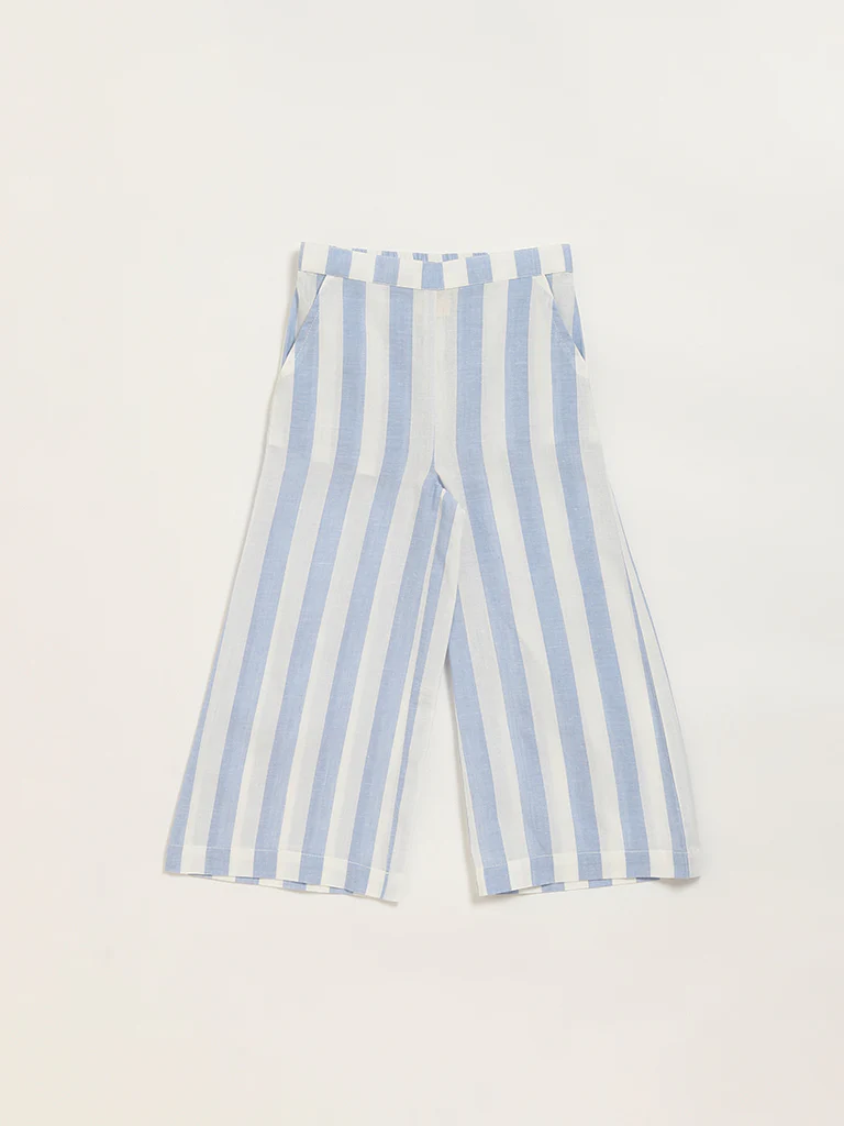 Utsa Kids Girls Blue Striped Cotton Palazzos - (2-8 yrs)