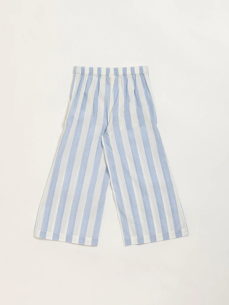 Utsa Kids Girls Blue Striped Cotton Palazzos - (2-8 yrs) - Image 2