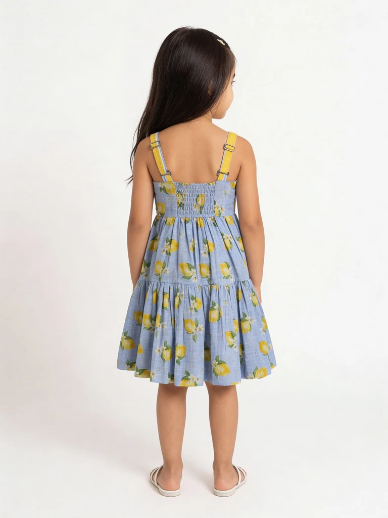 Utsa Kids Girls Blue Tiered Flared Cotton Dress - (2-8 yrs) - Image 2