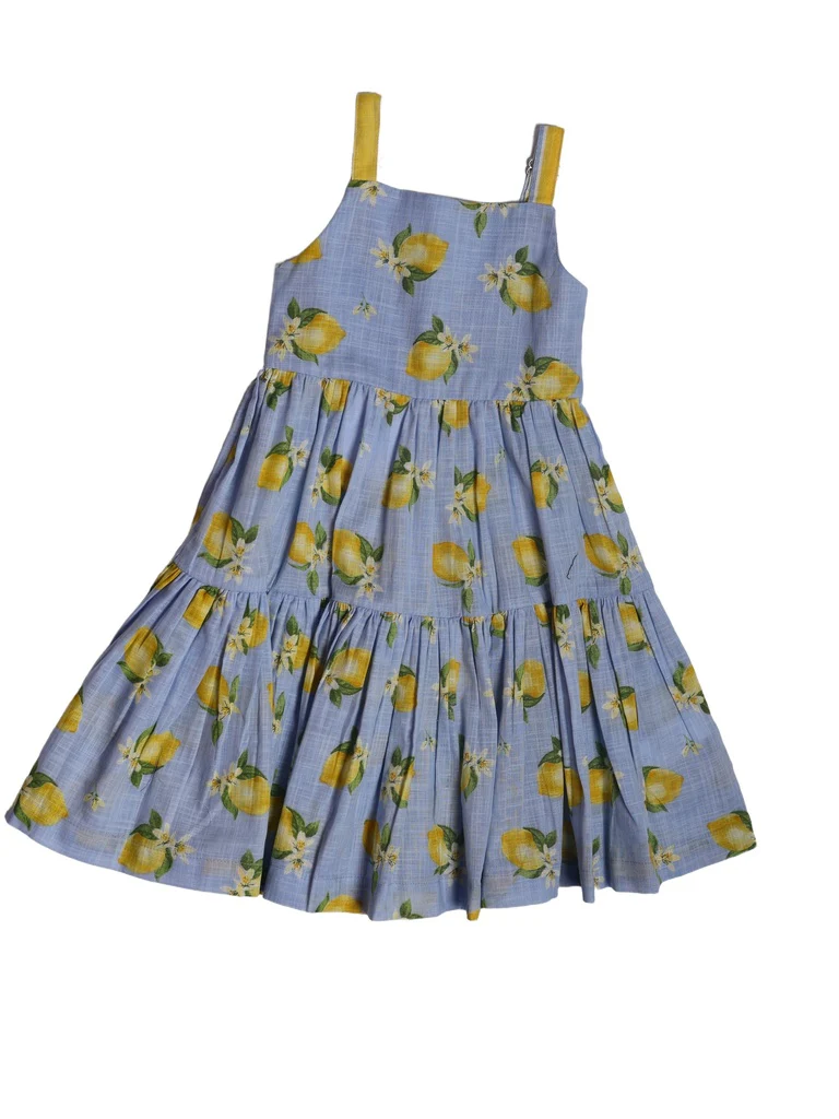 Utsa Kids Girls Blue Tiered Flared Cotton Dress - (2-8 yrs) - Image 3