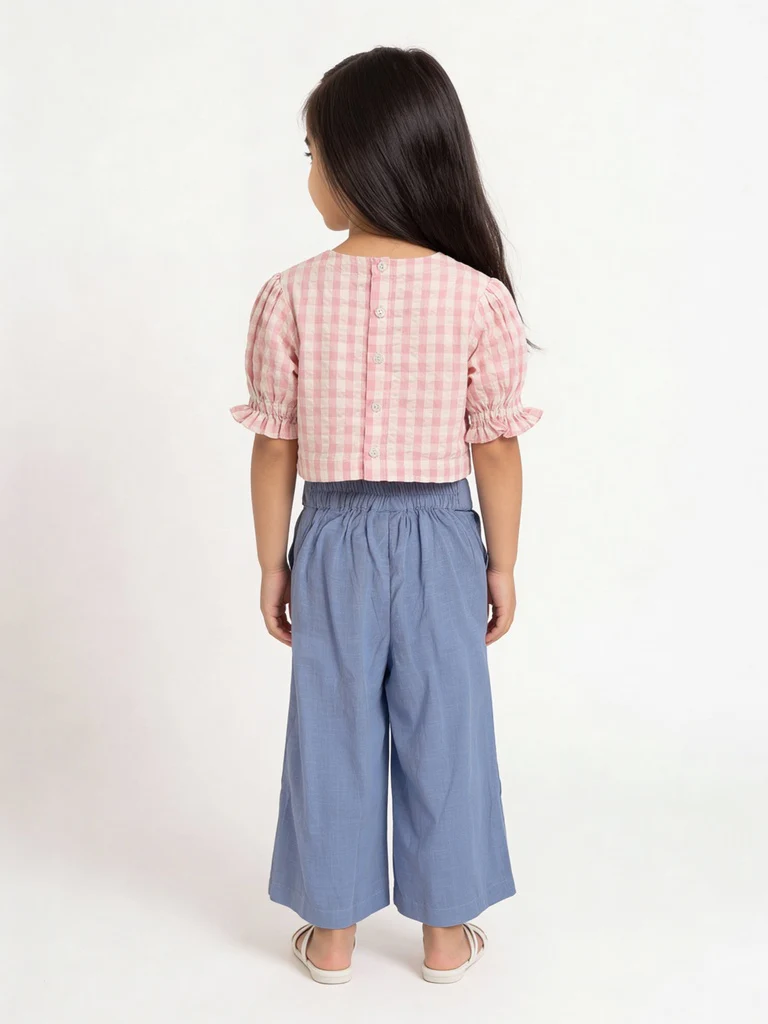 Utsa Kids Girls Blue Wide-Leg Cotton Culotte Pants - (2-8 yrs) - Image 2