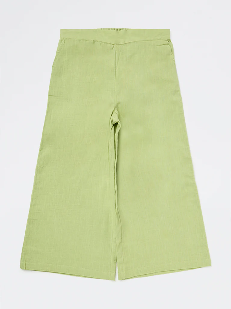 Utsa Kids Girls Green Cotton Ethnic Pants - (8-14 yrs) - Image 3