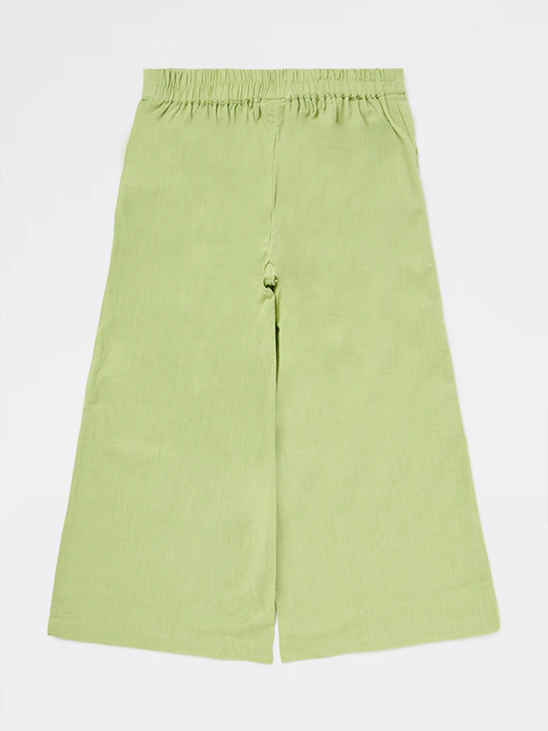 Utsa Kids Girls Green Cotton Ethnic Pants - (8-14 yrs) - Image 4