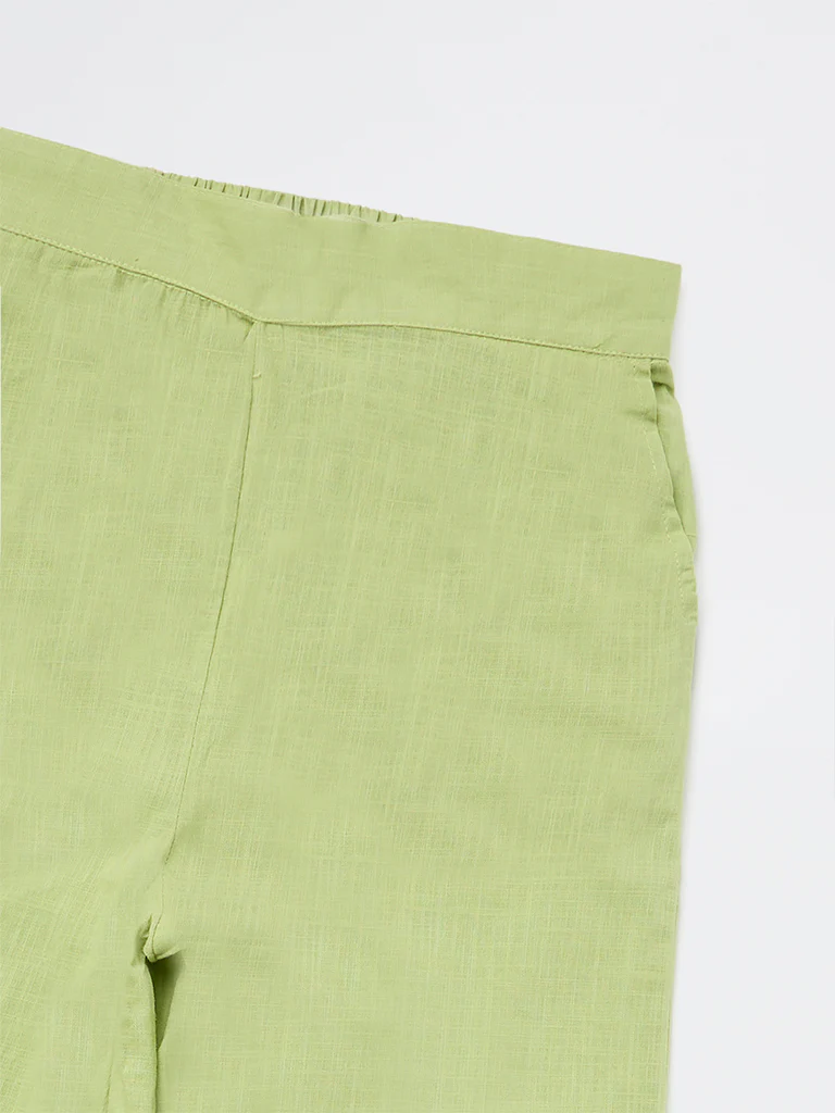 Utsa Kids Girls Green Cotton Ethnic Pants - (8-14 yrs) - Image 5