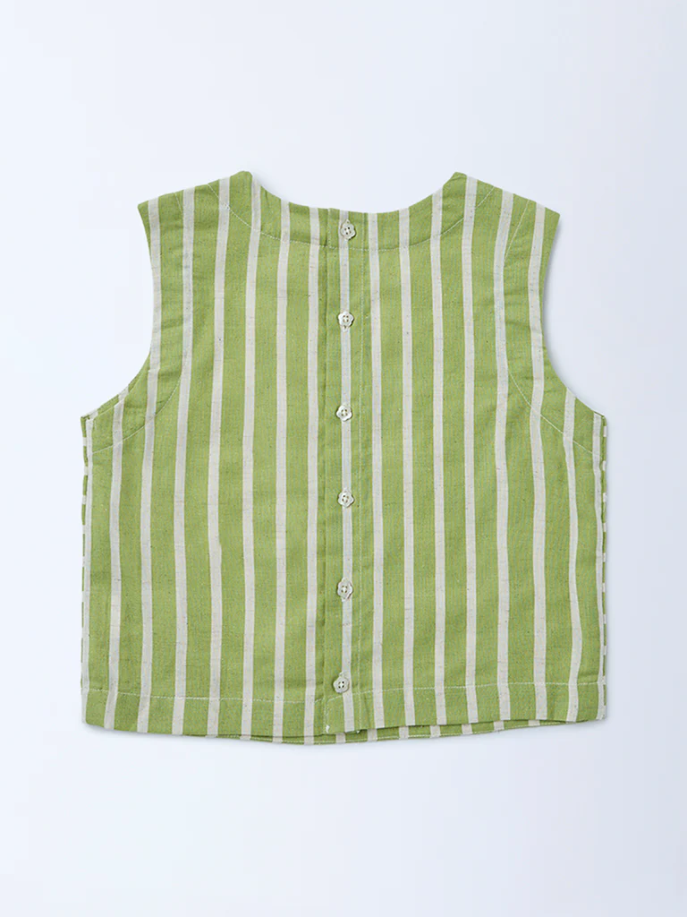 Utsa Kids Girls Green Embroidered Cotton-Blend Top - (8-14 yrs) - Image 2