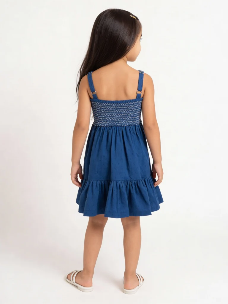 Utsa Kids Girls Indigo Embroidered A-Line Cotton-Blend Dress - (2-8 yrs) - Image 2