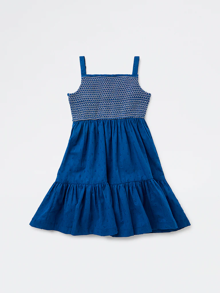 Utsa Kids Girls Indigo Embroidered A-Line Cotton-Blend Dress - (2-8 yrs) - Image 3