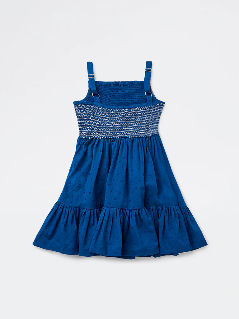 Utsa Kids Girls Indigo Embroidered A-Line Cotton-Blend Dress - (2-8 yrs) - Image 4