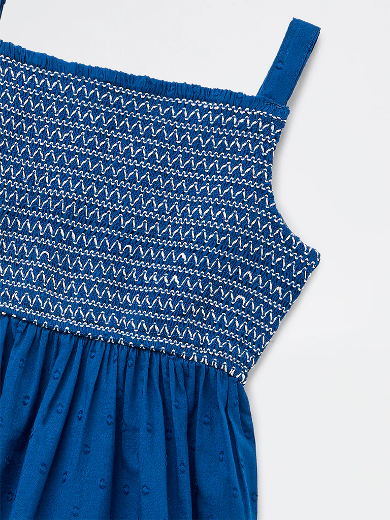 Utsa Kids Girls Indigo Embroidered A-Line Cotton-Blend Dress - (2-8 yrs) - Image 5