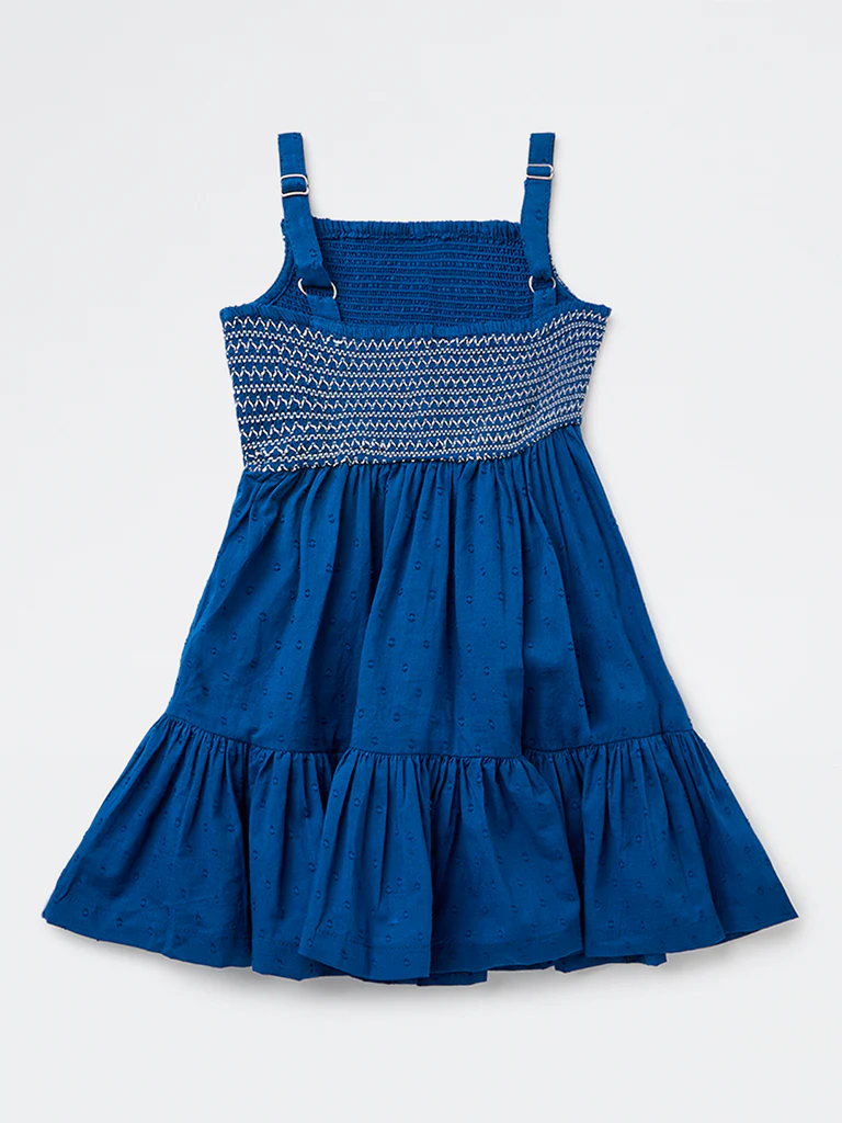 Utsa Kids Girls Indigo Embroidered A-Line Cotton-Blend Dress - (8-14 yrs) - Image 2