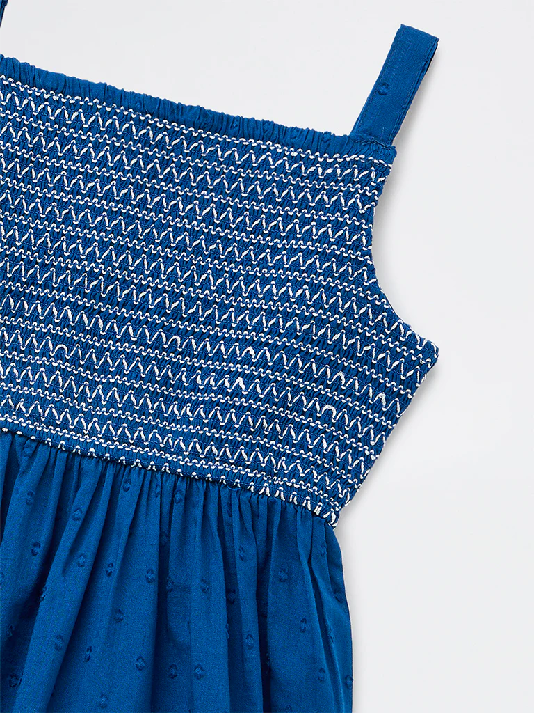 Utsa Kids Girls Indigo Embroidered A-Line Cotton-Blend Dress - (8-14 yrs) - Image 3