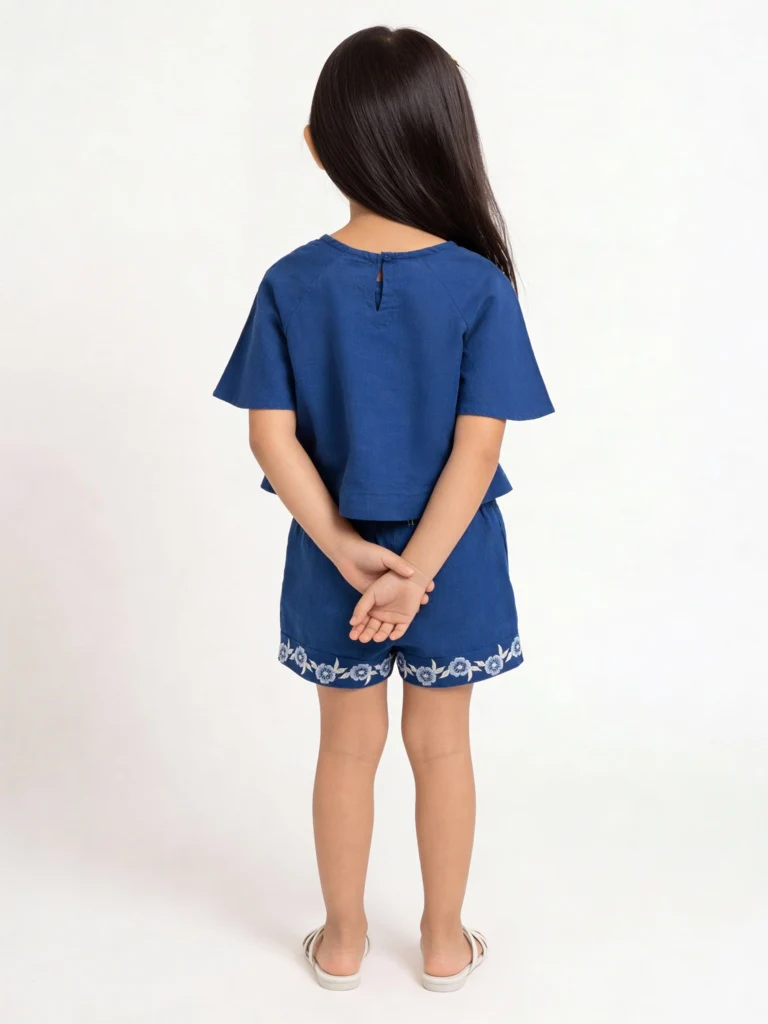 Utsa Kids Girls Indigo Embroidered Cotton Top - (2-8 yrs) - Image 2