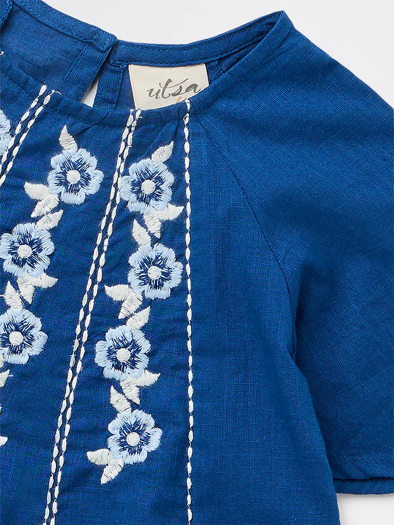 Utsa Kids Girls Indigo Embroidered Cotton Top - (2-8 yrs) - Image 5