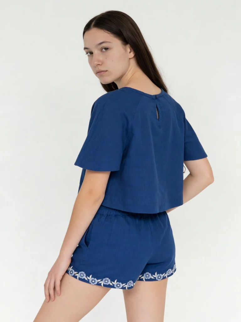 Utsa Kids Girls Indigo Embroidered Cotton Top - (8-14 yrs) - Image 2