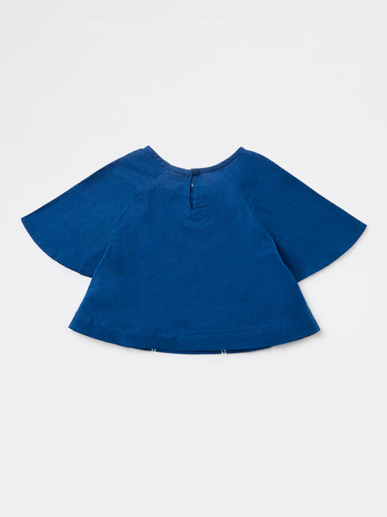 Utsa Kids Girls Indigo Embroidered Cotton Top - (8-14 yrs) - Image 4