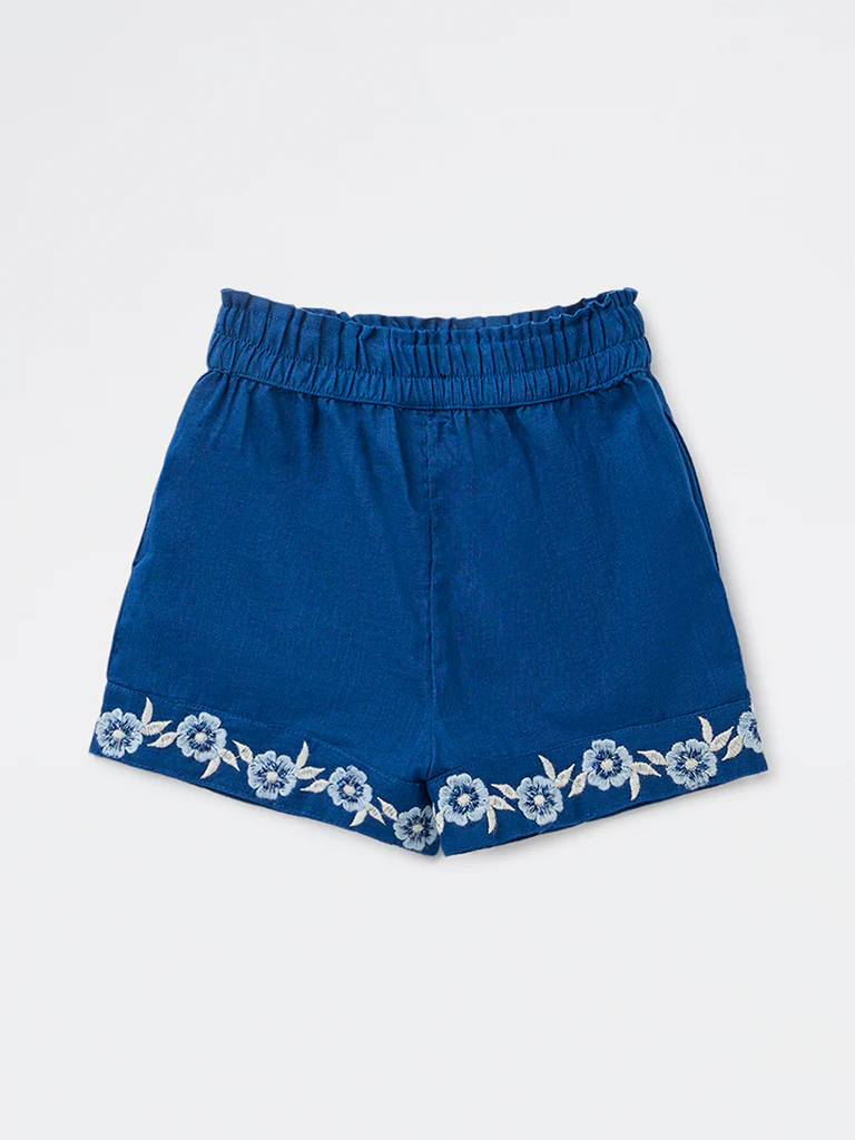 Utsa Kids Girls Indigo Embroidered Mid-Rise Cotton Shorts - (2-8 yrs) - Image 4